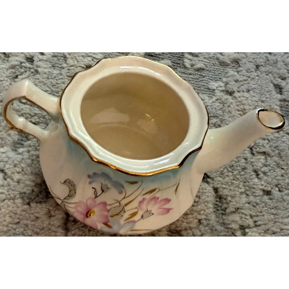 Royal Worcester Palissy Petite Collection Floral Porcelain Teapot Gold Trim